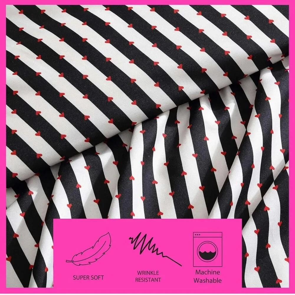 🆕 Betsey Johnson Black White Stripe Duvet QUEEN SET  Cover Pillow Cases NIP
